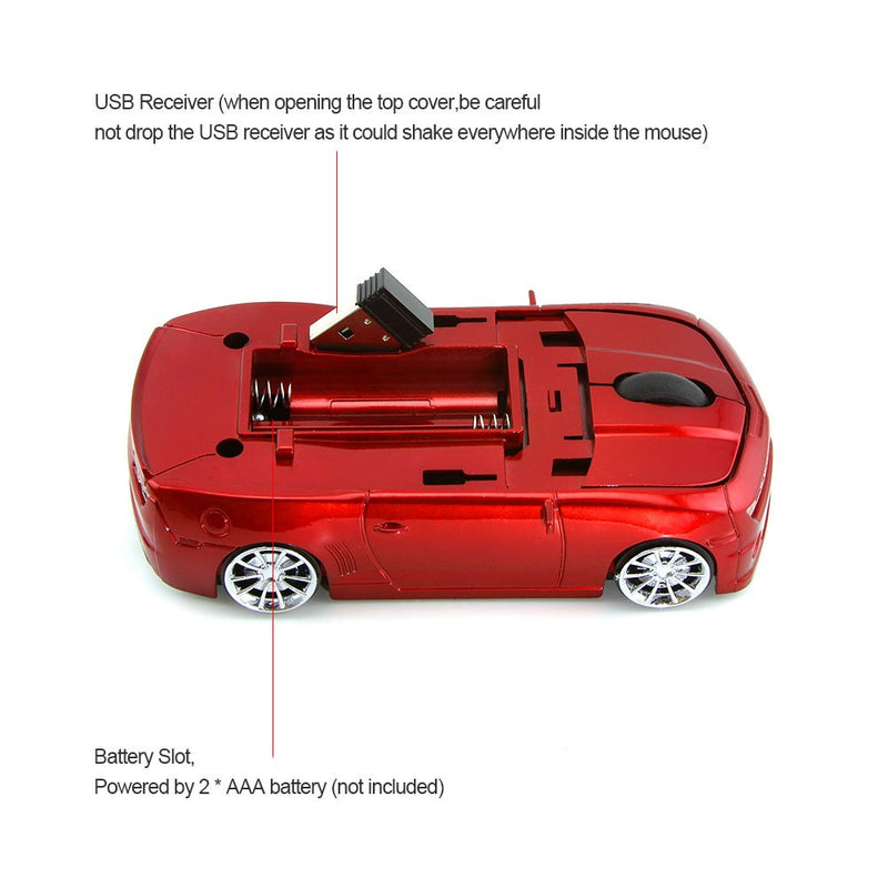 ECOiNVA for Wireless Sports Car Mouse Desktop Laptop Computer Optical Mouse Mice AAA Battery Nano USB 2.4GHz (Red) Red