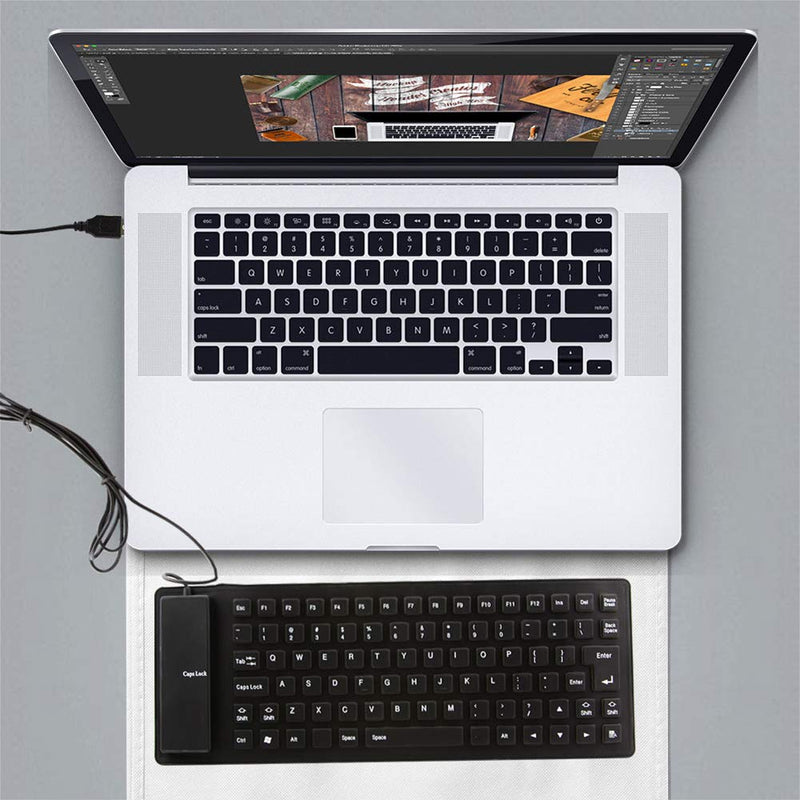 Foldable Silicone Keyboard, USB Wired 85 Keys Waterproof Rollup Silent Typing Soft Touch Keyboard for PC Notebook Laptop(Black)
