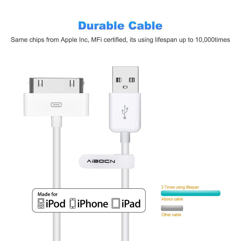[AUSTRALIA] - Aibocn MFi Certified 30 Pin Sync and Charge Dock Cable for iPhone 4 4S / iPad 1 2 3 / iPod Nano/iPod Touch - White 4 FT Old Packaging 