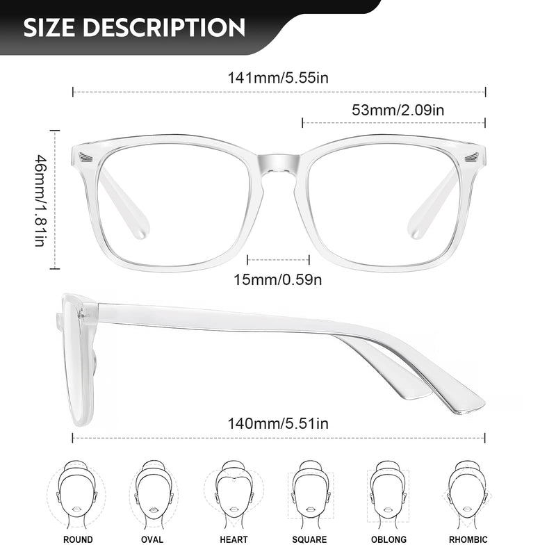 Reading Glasses for women Blue Light Blocking Glasses Filter UV Square Lightweight Readers Glasses for Men and Women Transparent 1.5 x