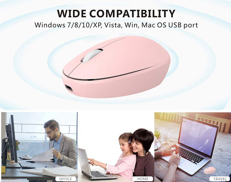 TENMOS Mini Rechargeable Wireless Mouse, 2.4GHz Optical Travel Mouse Slient Wireless USB Computer Mouse for Kids/Girls, Auto Sleeping, 3 Buttons, 1000 DPI Compatible with Laptop, PC, Computer (Pink) pink