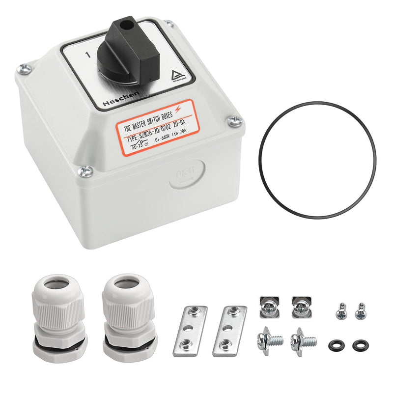 [AUSTRALIA] - Universal Rotary Cam Selector Changeover Switch, SZW26-20/D202.2D, 660V 20A, ON-Off-ON, 3 Position 2 Phase 8 Terminals, with Master Switch Exterior Box (Bigger Box) Bigger Box 