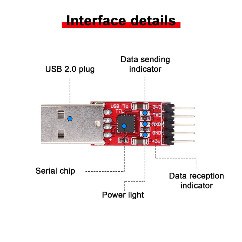 AYWHP CP2102 HW-598 USB to TTL Serial Converter Module UART USB TTL Adapter Converter for 3.3 V and 5 V with Jumper Cable Pack of 2