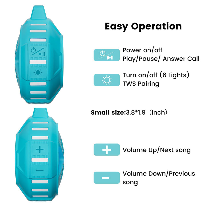 [AUSTRALIA] - Upgraded, IP67 Waterproof Bluetooth Speaker, Silicone Case,10W Pro Sound&Deep Bass,24H Playtime, with Lights,Clip,Floating,for Shower,Beach essentials, Kayak Paddle Board Boat Lake Camping accessories A-Black 