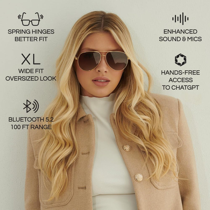 Lucyd Lyte Jupiter XXL Bluetooth Audio Sunglasses for Men, Open-Ear, UV400 | XXL wide fit, noise-canceling mic, AI voice assistant (Siri & Alexa), ideal for driving, calls & hands-free Jupiter XL Sunglasses