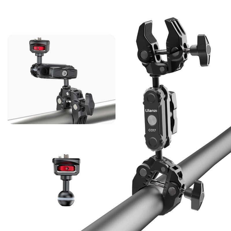 [AUSTRALIA] - ULANZI Super Clamp Double Camera Clamp with 1/4" Adapter, CO17 Crab Plier Clip Bracket Mount Monitor Magic Arm Double Ball Head Adapter for Photo Studio Light Stand, Photo Boom Stand, Cross Bars 