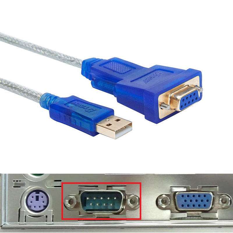 USB to Serial Adapter 10 ft, DTECH USB to RS232 DB9 Female Cable COM Port with FTDI Chipset Supports Windows 11 10 8 7 Mac Linux