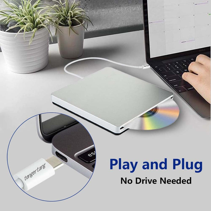 [AUSTRALIA] - Portable USB‑C External CD/DVD Drive ‑ USB‑A Converter Included | Plug & Play for MacBook Pro/Air, Windows & Linux | CD/DVD Reader, Writer, Player & Burner 