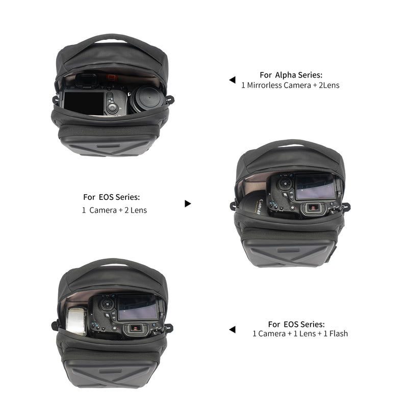 Camera Hard Shell Case Crossbody Camera Sling Bag Small Waterproof Photography Bag for Mirrorless and DSLR Cameras Black