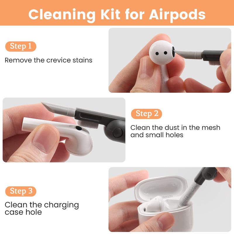 7 in 1 Electronic Cleaner kit, Cleaning Kit for monitor Keyboard Airpods MacBook iPad iPhone iPod, Screen Dust Brush Including Soft Sweep, Swipe, Airpod Cleaner Pen, Key Puller and Spray Bottle (Grey) Grey