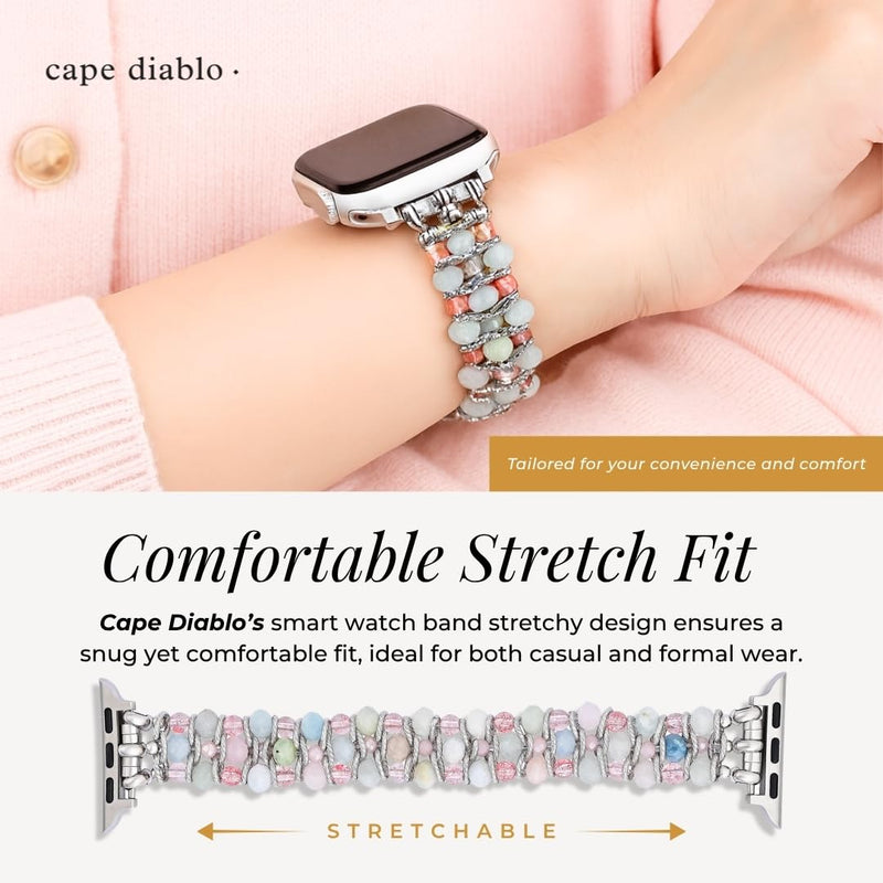 Cape Diablo Smart Watch Band for Women - Handmade Gemstone Strap - Compatible with 38mm-45mm Apple Faces Moonkissed Astral Large - Fits 6.5-7.0 inch wrists