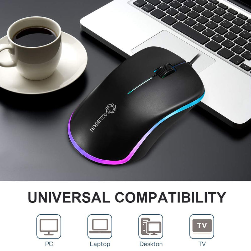 Coolerplus FC112 USB Optical Wired Computer Mouse with Easy Click for Office and Home, 1000DPI, Premium and Portable,Compatible with Windows PC, Laptop, Desktop, Notebook (Black) Black