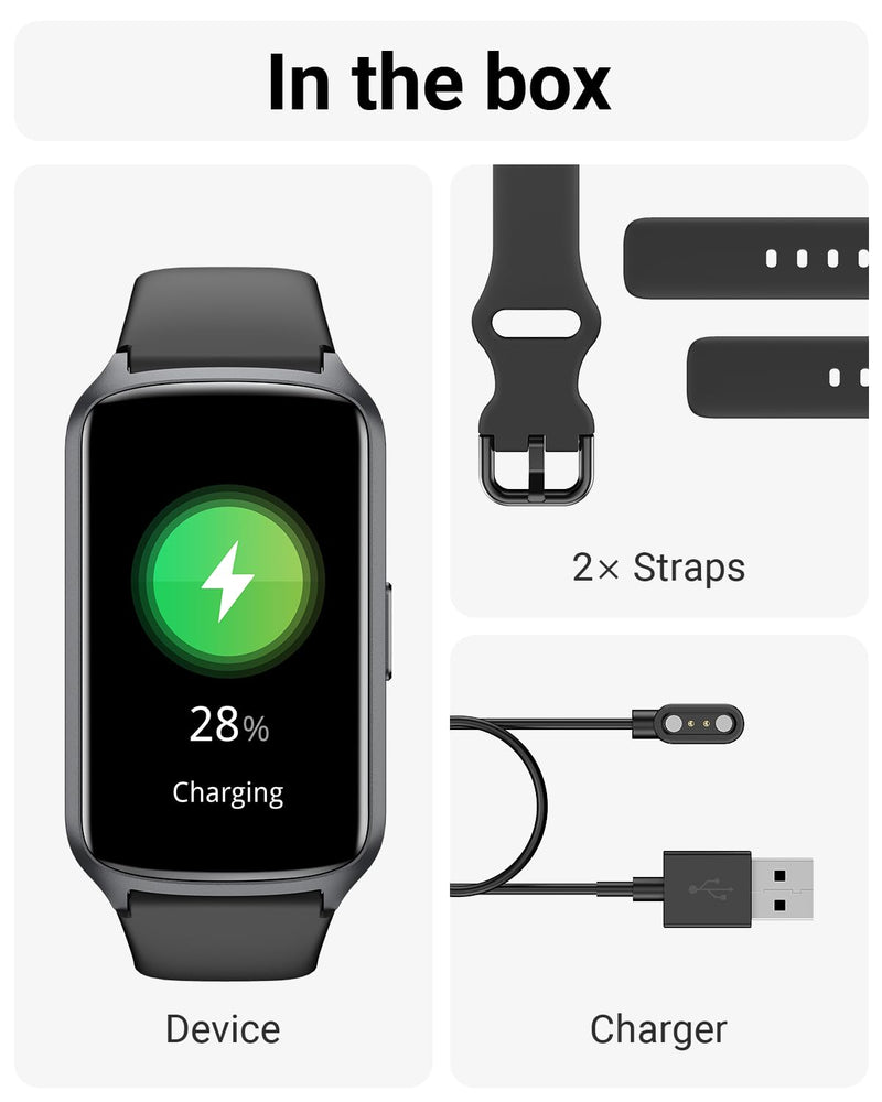 Amzhero Health Fitness Tracker with 24/7 Heart Rate, Blood Oxygen, Blood Pressure, Sleep Tracker, 5ATM Waterproof Activity Trackers with Step Tracker, Pedometer (S & L Bands Included) Spaceblack