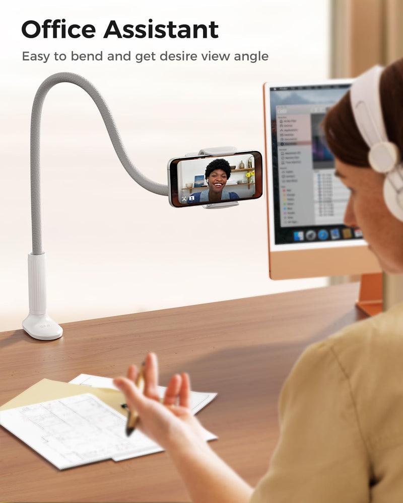 SAIJI Gooseneck Phone Stand for Bed, Lazy Bracket Cell Phone Holder Long Arm Clip Clamp Mount for Filming, Compatible with 4-7'' Mobile Cell Phone Stand Document Camera Nintendo Switch(Grey) 33.5 in Gray