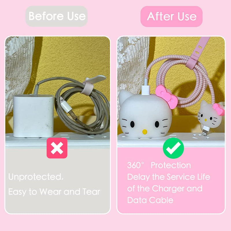 3D Cute Cartoon Series Fast Charger Protector for iPhone 18W 20W iPhone 14 13 12 11 Pro Max Fast Charging Cable Charger Head Cover Cable Accessory Data Cable Protective Sleeve, No.01(4in1) Cartoon 01(4 in 1)