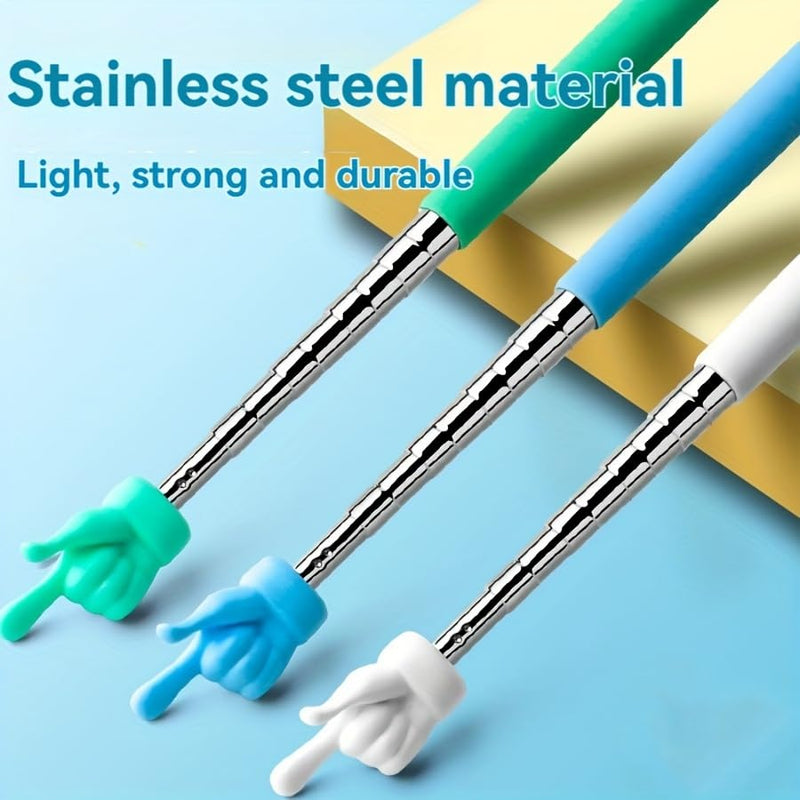 2pcs 2-Pack Retractable Teaching Pointers Telescopic Metal Shaft Soft Grip Finger-Shaped Tip for Classroom Whiteboard Presentations Office Training, Random Color