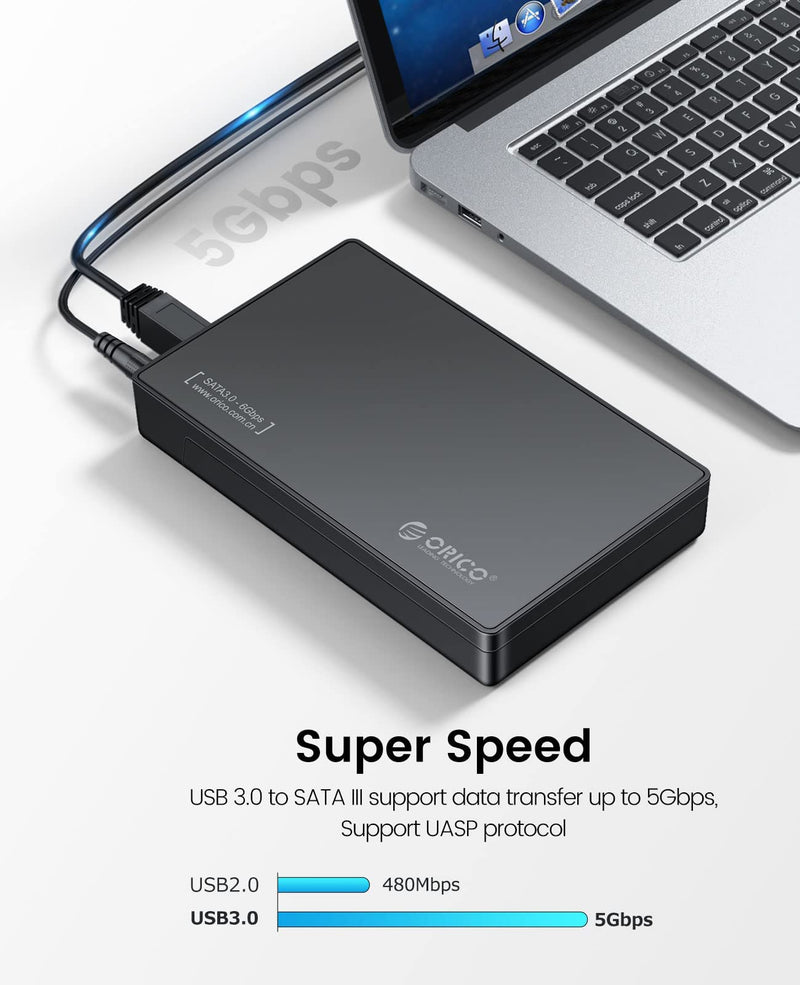 ORICO Toolfree USB 3.0 to SATA External 3.5'' Hard Drive Enclosure Case for 3.5 Inch SATA HDD and SSD [Support UASP and 16TB Drives]-3588US3