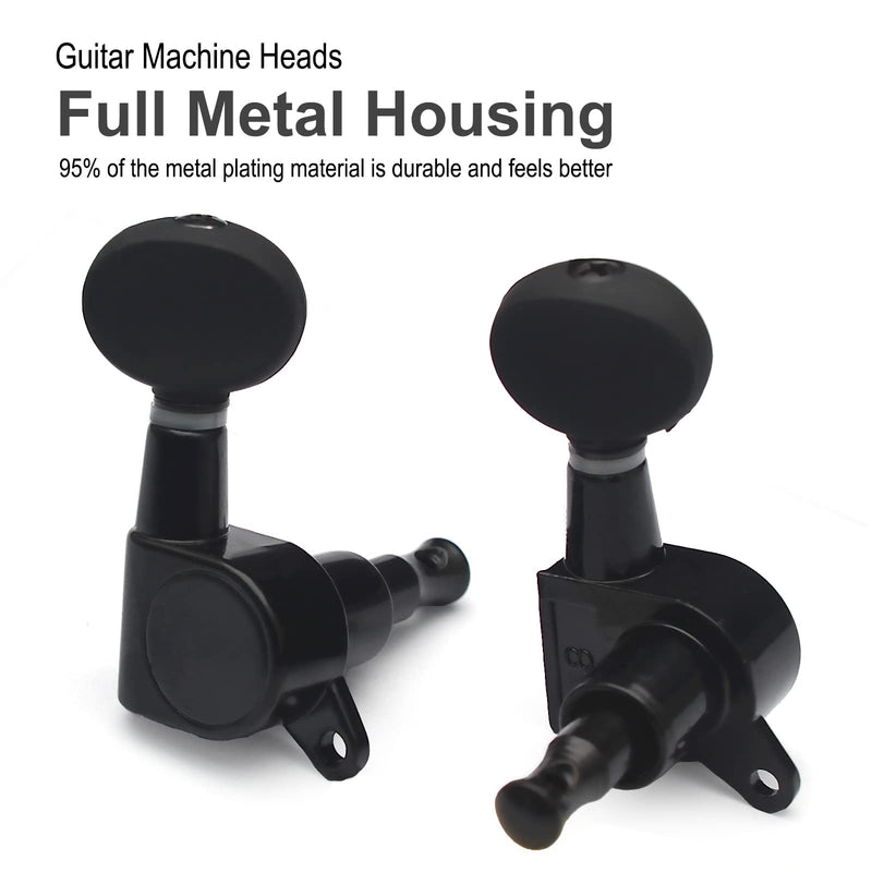 SAPHUE 2R2L Ukulele Tuning Pegs Parts,Small oval Concave Button Sealed-gear String Tuners Tuning Pegs key Machine Heads for Ukulele (Black) Black