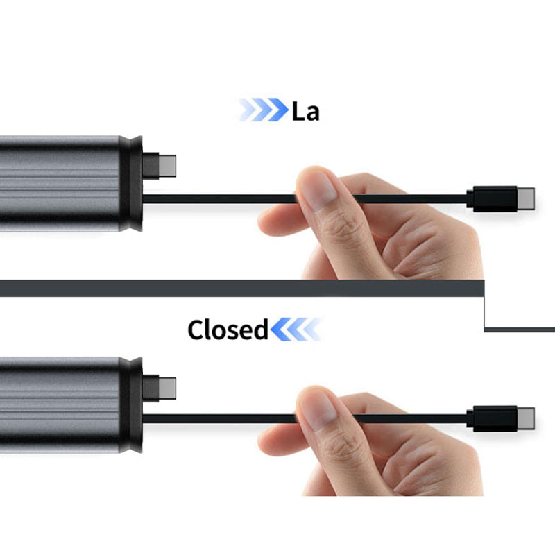 4 in 1 Car Charging Adapter with Star Projector Light Retractable Cable Double USB C & USB A Fast Car Charging for Phone