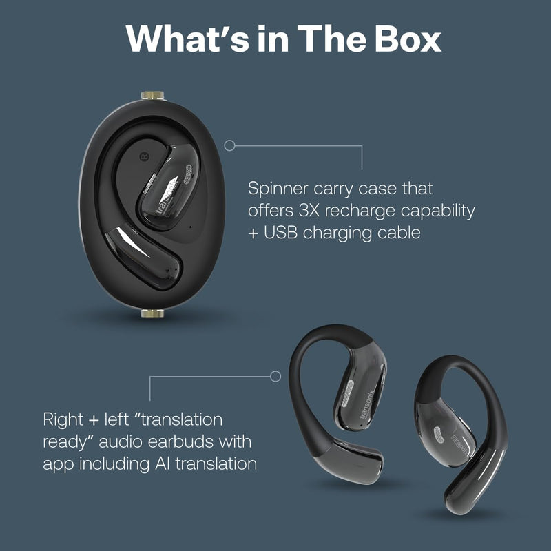 Harmonix TravelerAI Spin, Bluetooth Earbuds with Spinner Case, Real-Time AI Translation, Black