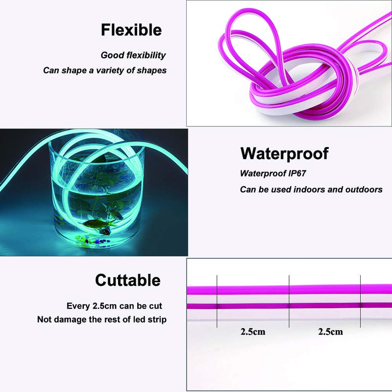 EverBright Pink Led Neon Strip Lights 12V Indoor Outdoor Rope Silicone 16.4Ft 600SMD Waterproof Flexible for Signboard Kitchen Bedroom Bar Home Building Party Events Decoration(No Power Adapter)