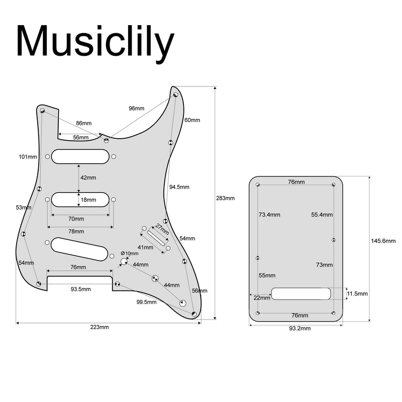 [AUSTRALIA] - Musiclily SSS 11 Holes Strat Guitar Pickguard and BackPlate Set for Fender USA/Mexican Made Standard Stratocaster Modern Style Parts,4Ply Blue Pearl 