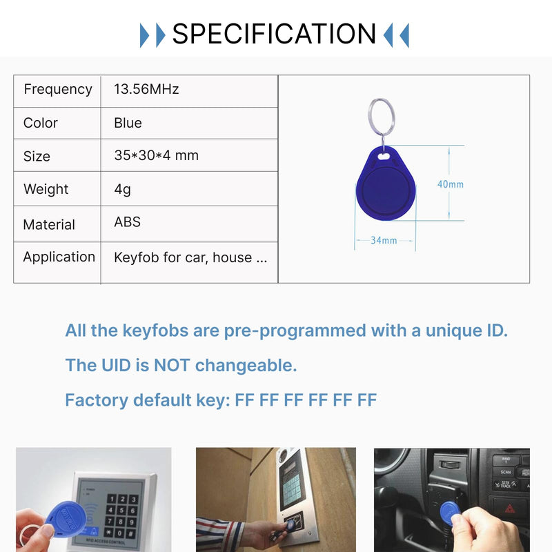 20pcs RFID 125KHz Proximity ID Keychain Cards TK4100, Compatible with EM4100 Chips, for Smart Entry Access Control System, Key Card