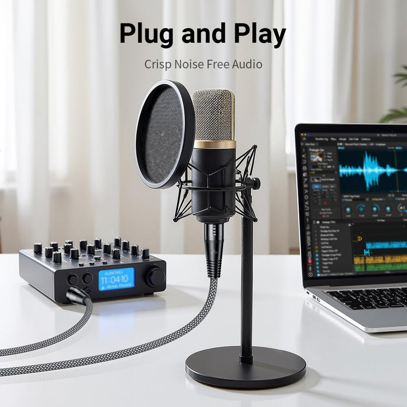 [AUSTRALIA] - XLR Cables 16.4FT/5M, Premium Nylon Braided & Gold-Plated Rean Connectors, Male to Female Balanced Microphone Cable -Gray 