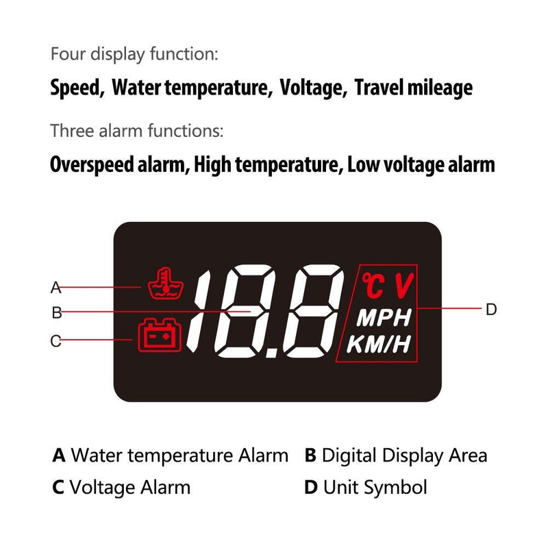 [AUSTRALIA] - 3.5" Car HUD Head Up Display with OBD2/EUOBD Interface Plug & Play Vehicle Speed KM/h MPH, OverSpeed Warning, Water Temperature, Battery Voltage, Mileage Measurement 