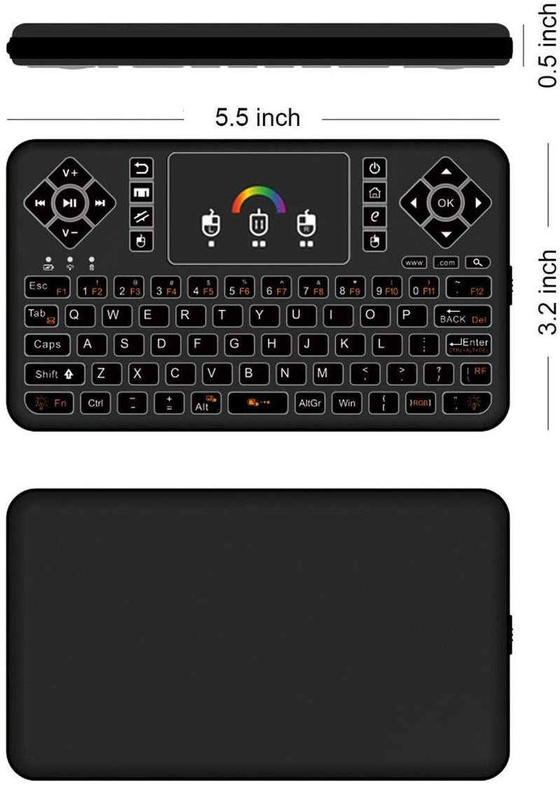 Mini Wireless Keyboard,Q9 Mini Keyboard with Touchpad,Colorful Backlit Small Wireless Keyboard,Mini Rechargeable Handheld Remote Keyboard for PC,Raspberry Pi 4, Android TV Box,KODI,Windows 7 8 10 Q9 Colorful Backlit