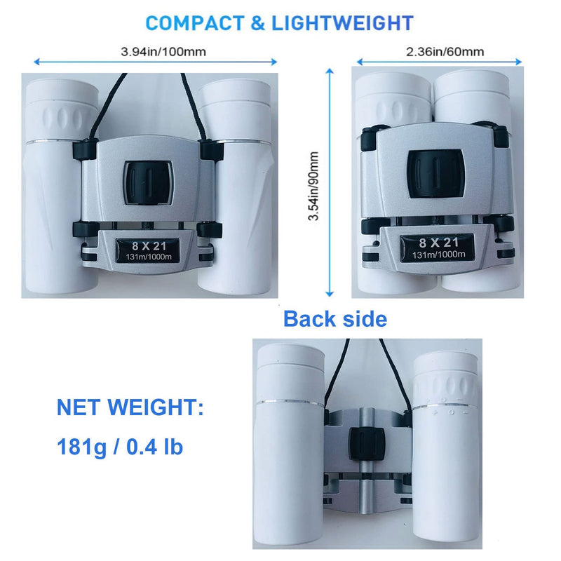 [AUSTRALIA] - 8x21 Compact Binoculars for Adults Teens, Mini Small Full Optical Binoculars for Bird Watching Opera Hiking Hunting Travel Concert (White) White 