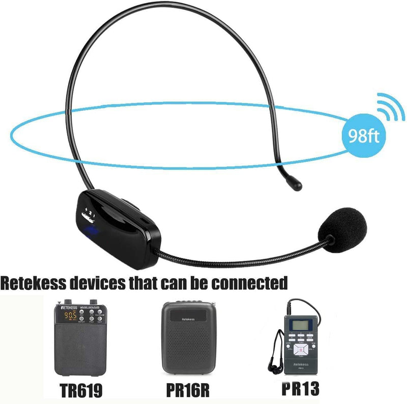 [AUSTRALIA] - Retekess TR503 Wireless FM Microphone Headset, Hands-Free with Rechargeable Battery for Voice Amplifier, Church, Tour Guide, Teacher, Salesman, Conference, Karaoke (Black) 