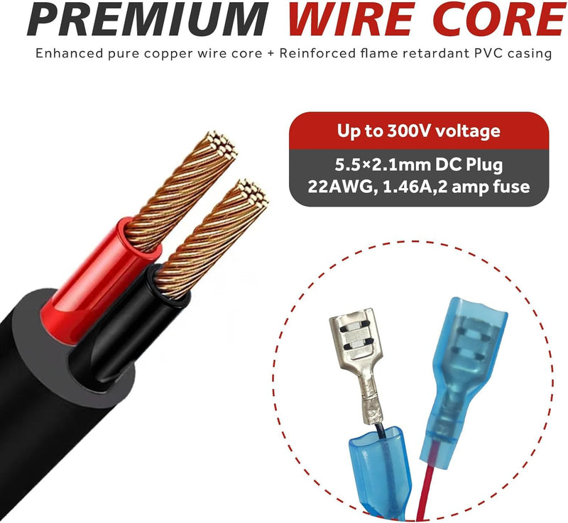 Trail Camera Power Cable, 5.5x2.1mm DC, Compatible with Stealth Cam, Spypoint, Moultrie, Browning, Wildgame Innovations, Muddy, Black Gate, Covert WC20, etc., 79"(2PC) 2-pack