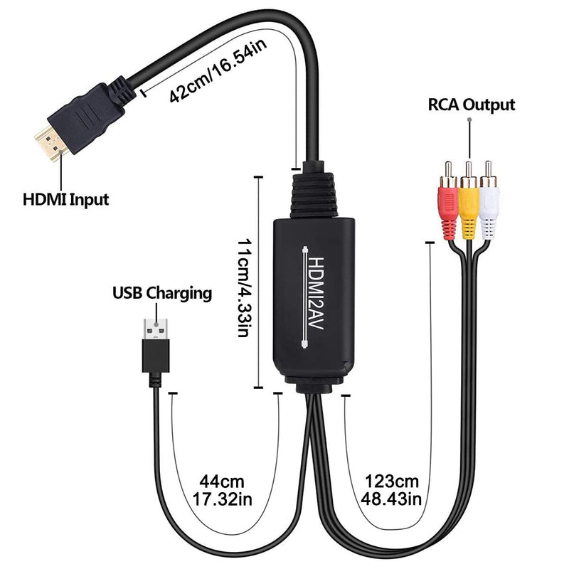 HDMI to RCA Cable, HDMI to RCA Converter Adapter Cable, 1080P HDMI to AV 3RCA CVBs Composite Video Audio Supports for Amazon Fire Stick, Roku, Chromecast, PC, Laptop, Xbox, HDTV, DVD