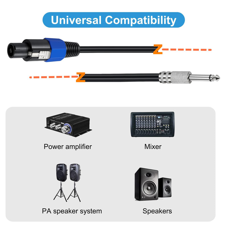 [AUSTRALIA] - Professional 12 Gauge Male to 1/4'' Male Audio Cord, Speakon to 1/4'' Speaker Cable DJ Speaker Cable with Twist Lock Connection Extension Wiring(6FT/1 Pack) 
