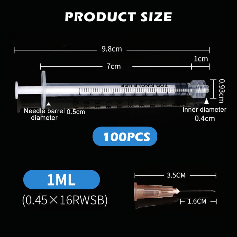 100 Pieces Syringes, Vegena 1 ml Syringe Set, Plastic Tube Syringes with Needle, Disposable Syringes, Small Dosing Syringe, Liquid Syringe, Independent Seal Packaging, Disposable Syringes