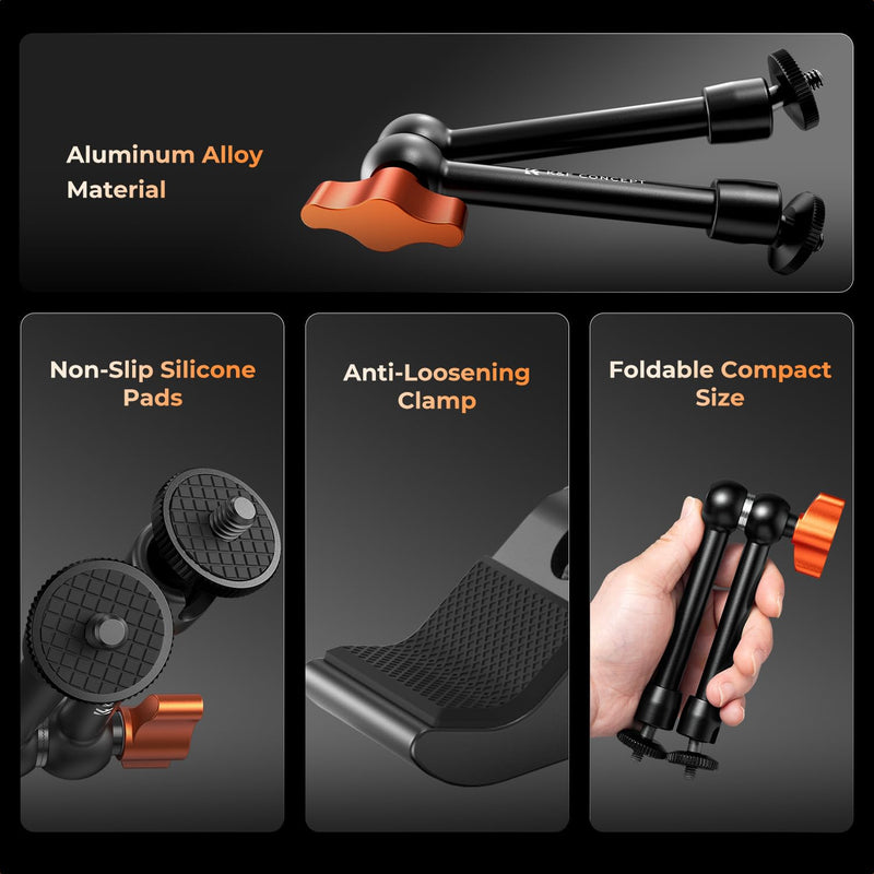 [AUSTRALIA] - K&F CONCEPT 9.8" Magic Arm Clamp with Cold Shoes 360° Ball Heads Camera Arm Mount for Monitor/Flash/Microphone/DSLR Camera 9.8" with cold shoes 