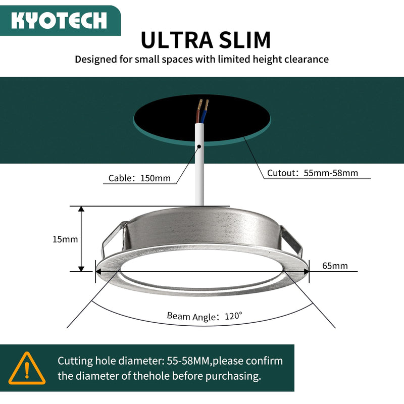 [AUSTRALIA] - LED Recessed Spotlight 230 V G4 3.5 W 4000 K Neutral White 260 LM Furniture IP44 Recessed Light Kitchen Borehole 55-58 mm and 20 mm Flat Set of 3 Nickel-3 