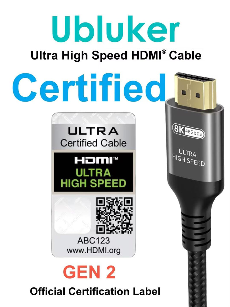 10K 8K 4K HDMI Cable 48Gbps 5 FT, Certified Ultra High Speed HDMI® Cable 4K 240Hz 144Hz 120Hz 8K60Hz 0.01ms HDR10+ eARC HDCP2.3 Netflix Roku TV PC Monitor Projector PS5 Xbox 5feet/1.5m