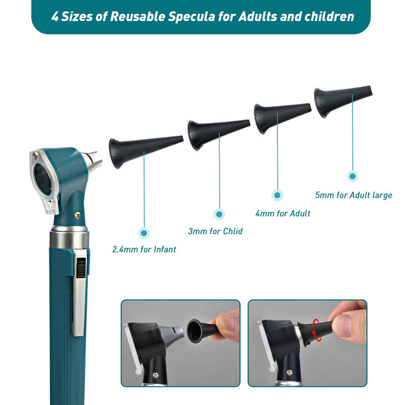 Scian Otoscope Kit - Ear Scope Otoscope with LED Light, 3x Magnification, 4 Speculum Tips Size, Lightweight Diagnostic Ear Care Tool for Children, Adults, Dogs, Home Use (Green) Green