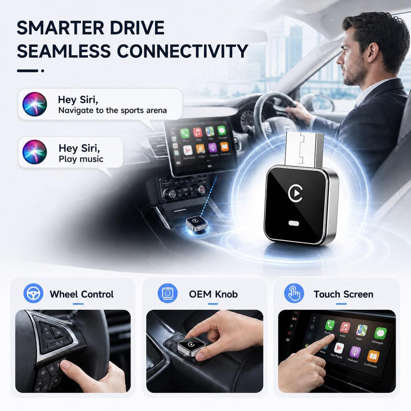 2-in-1 Wireless CarPlay Adapter for iPhone iOS & Android 11+, Plug and Play, Fast Auto-Connect, Realtek 8730E Chip Stable & No Latency, Wired to Wireless Adapter with USB-A/Type-C Port (CM101) Black