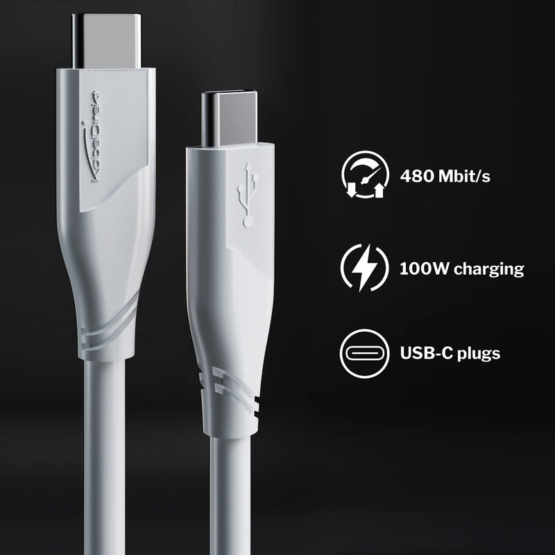 KabelDirekt – Flexible Fast Charging USB C Cable, USB 2.0 – 3ft (100W of Charging Power for Smartphones/laptops with Power Delivery 3, Ultra Flexible & Robust, Works as a Charging/Data Cable, White) 3 ft