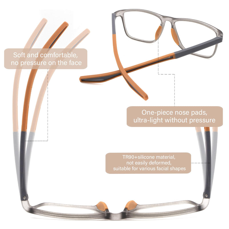 2 Pack Reading Glasses for Men，Sports Style Blue Light Blocking Readers with Anti Glare Filter Lightweight Eyeglasses Black&grey 1.5 x