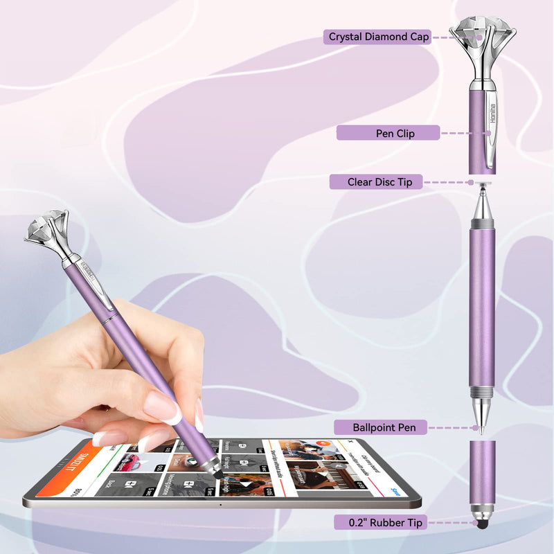 Honiha Stylus Pen, Big Diamond Multi-Tips Stylus Pens for Touch Screens Capacitive Stylus Universal Stylist Pen for for iPad iPhone and All Other Tablets & Cell Phones-Purple Purple