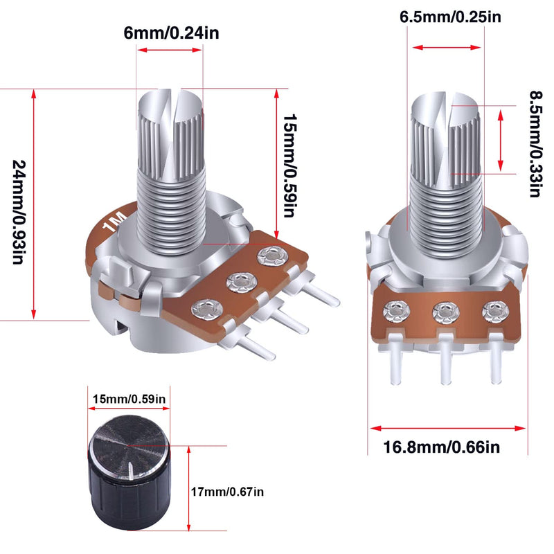 Taiss/3 Pcs 10K Ohm Linear Taper Adjustable Rotary Potentiometer Change Resistance WH148 B10K 3 Pin with XH2.54-3P Connector Wire Cable + Black Knob Cover Cap 148-10k-BKL
