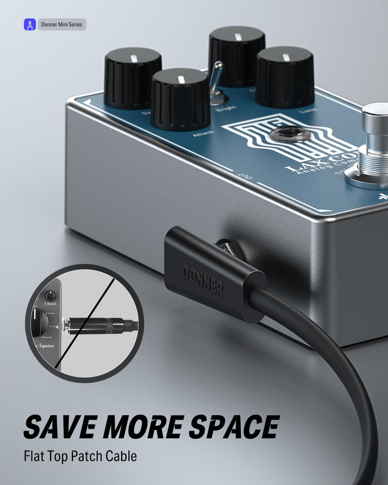 Donner Flat Patch Cables for Guitar Effect Pedal 12 Inch Save Space Clear Sound 1/4" TS Right Angle 6 Packs