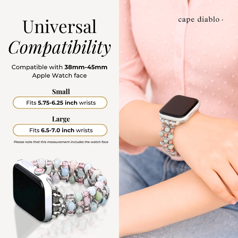 Cape Diablo Smart Watch Band for Women - Handmade Gemstone Strap - Compatible with 38mm-45mm Apple Faces Moonkissed Astral Large - Fits 6.5-7.0 inch wrists