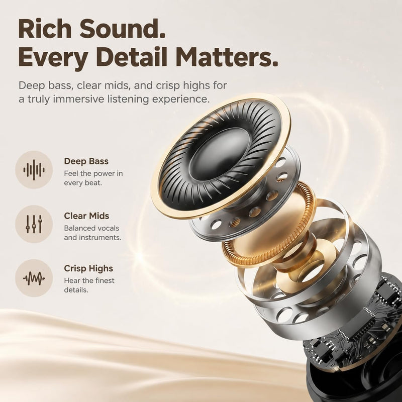 Wireless Earbuds Bluetooth 5.5, Flagship Edition with ENC Call Noise Reduction, HiFi Surround Sound, 13mm Speaker, Ultra Long Battery Life, Sweat Proof (Dark Black) Dark Black