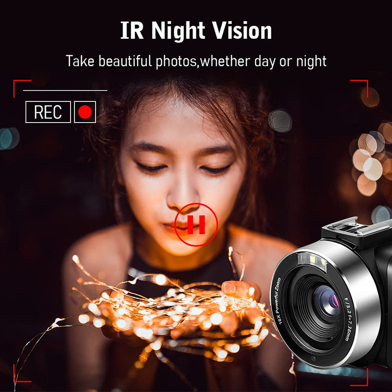2.7K Full HD Video Camera Camcorder, 48MP Vlogging Camera for YouTube TikTok, 3.0 Inch IPS Screen 16X Digital Zoom Video Recorder, Webcam Function for Daily Vlog & Travel Shooting