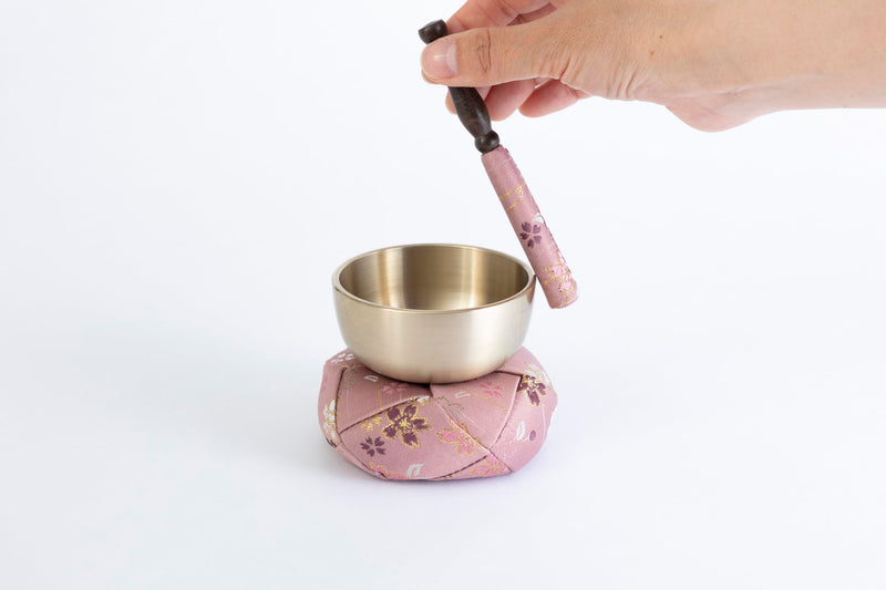Orin Bell Japanese Buddhist Bell,Mat,bar Set Made in Japan Takaoka, Pink,2.99inch